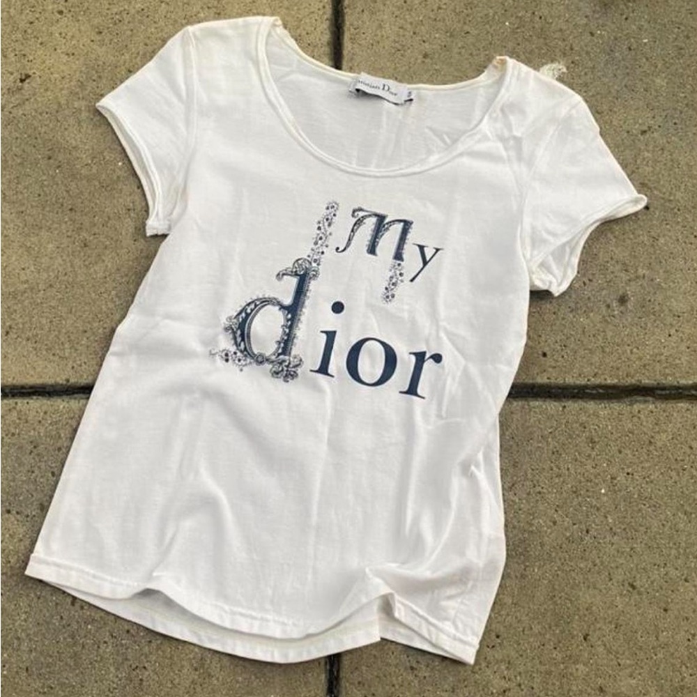 Baby dior crop navy blue baby tee “my dior” t shirt with diamanté spell out 🩵